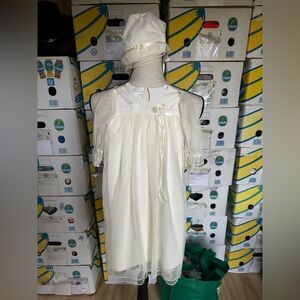 Jenny Annie Dots Elegant Cream Dress with Bonnet